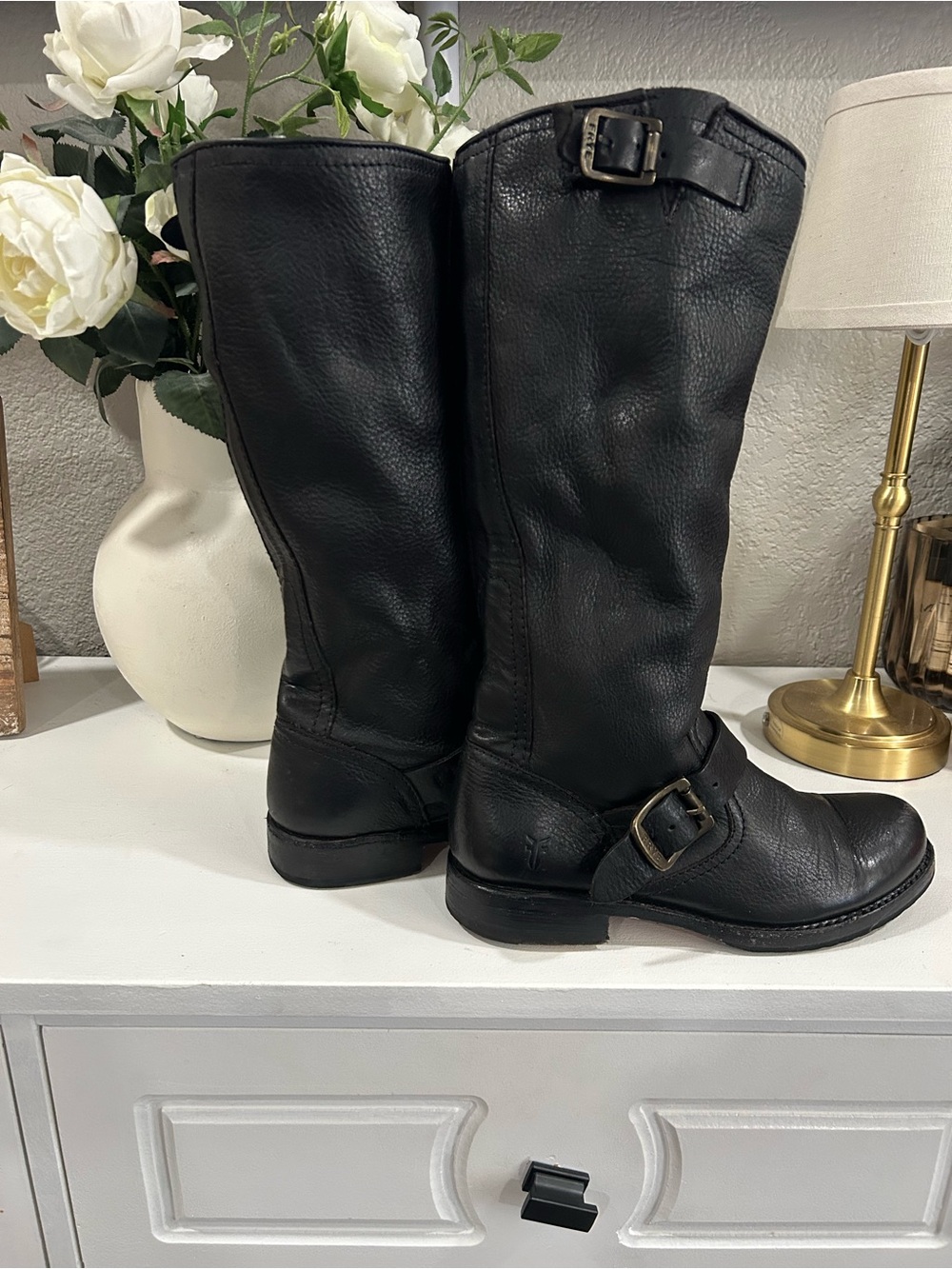 Frye Veronica Slouchy Black Leather Boots